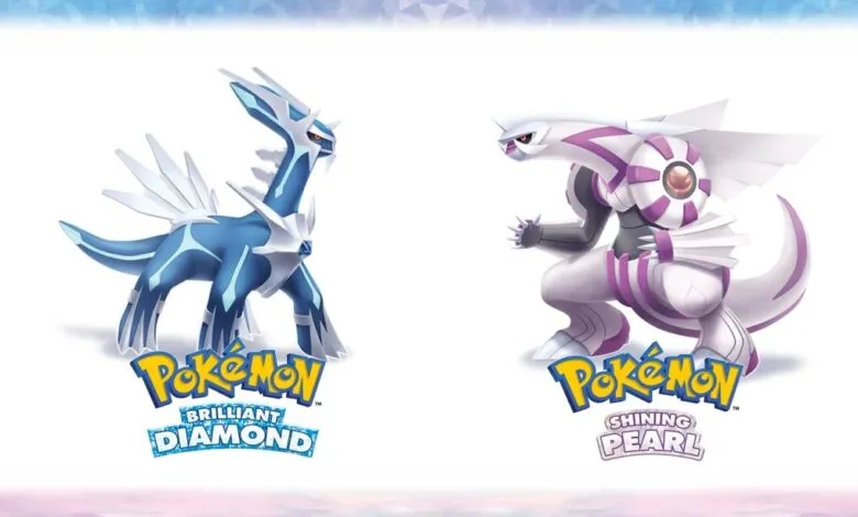 Dialga and Palkia, legendary Pokémon, with game logos.