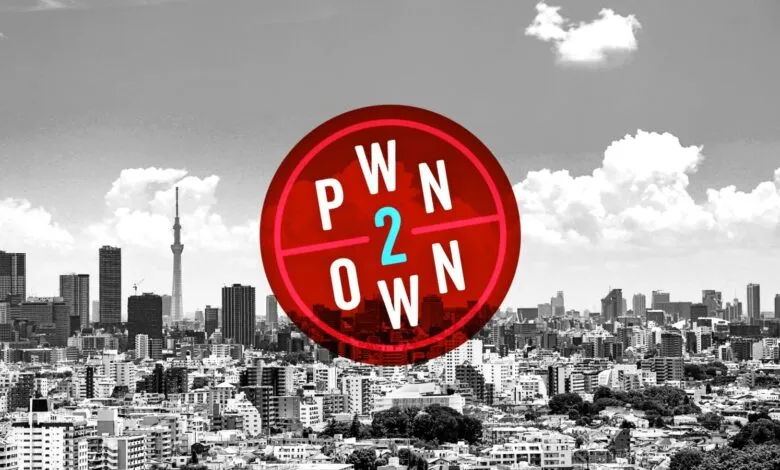 Pwn2Own Tokyo logo over a black and white cityscape.