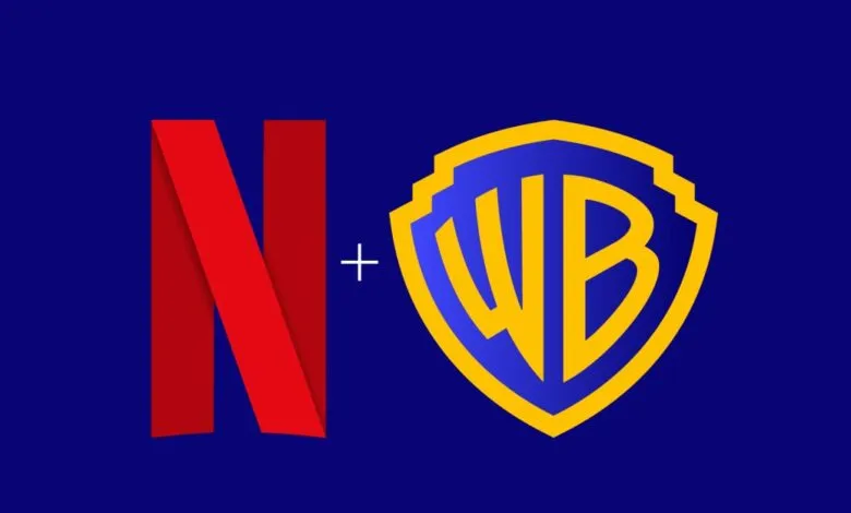 Netflix and Warner Bros. logos side-by-side on blue background.