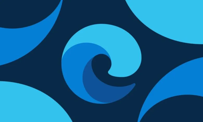 Microsoft Edge logo on a dark blue background with light blue accents.