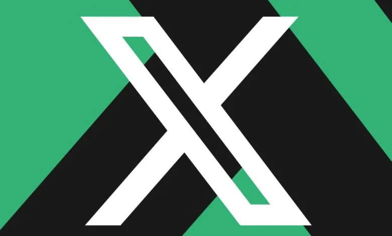 Modern X logo with green and black geometric background.