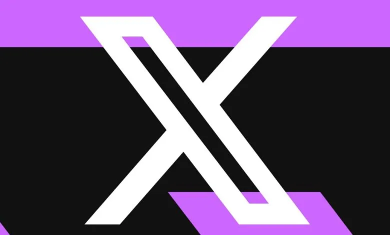 Abstract design with a white 'X' on a black and purple background.