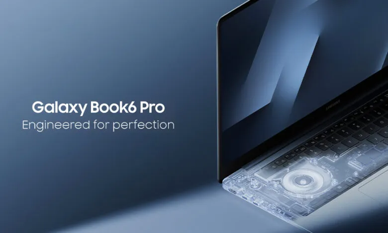 Samsung Galaxy Book6 Pro laptop with transparent internal components.