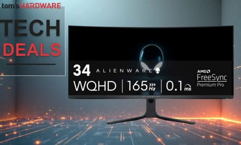 Alienware 34-inch curved gaming monitor with AMD FreeSync Premium Pro.