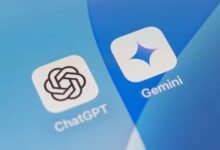 ChatGPT and Gemini app icons on a blue background.