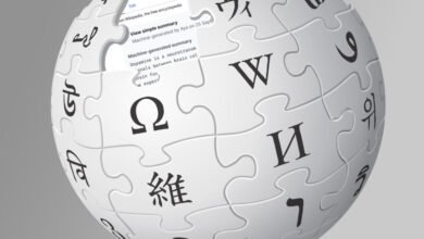 Wikipedia logo, a globe made of puzzle pieces with various language characters.