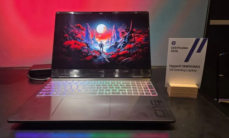 HyperX OMEN MAX gaming laptop with vibrant screen display.
