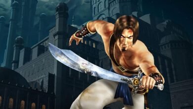 Prince of Persia character wielding a sword with a castle backdrop.