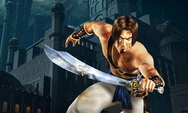 Prince of Persia character wielding a sword with a castle backdrop.