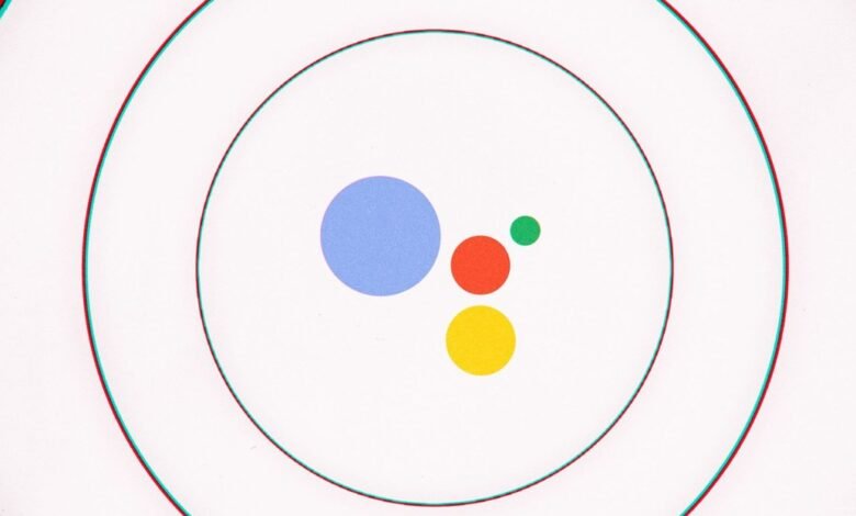 Google Assistant logo with concentric circles on white background.