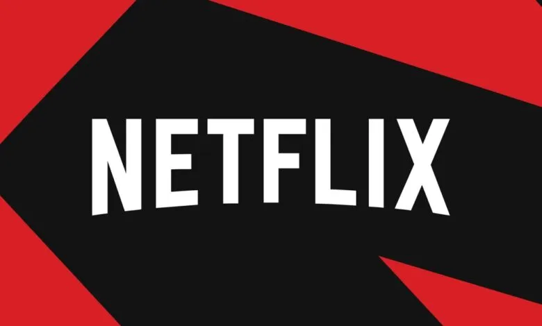 Netflix logo in white on a black background with red accents.