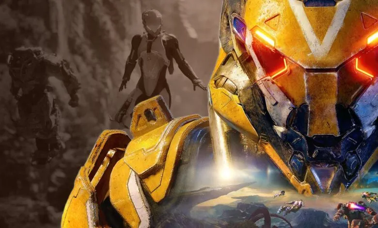Close-up of a yellow Javelin suit from the video game Anthem.