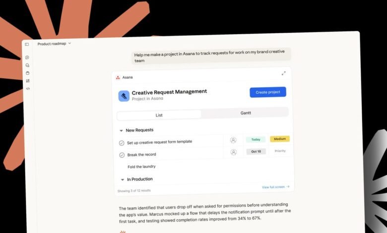 Screenshot of Asana project management tool with creative request tasks.