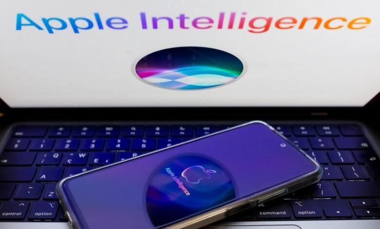 Apple Intelligence displayed on a laptop and iPhone screen.