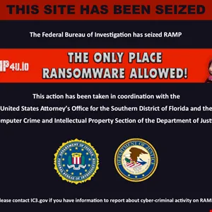 Website seizure notice: 'This site has been seized' by the FBI, targeting ransomware activity.