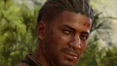 Close-up of Wyll from Baldur's Gate 3, face covered in blood.