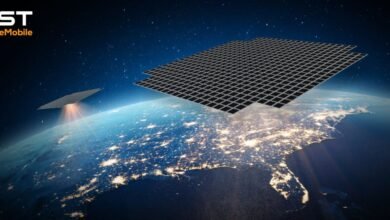 Satellite solar panels above Earth, beaming energy down to the surface.