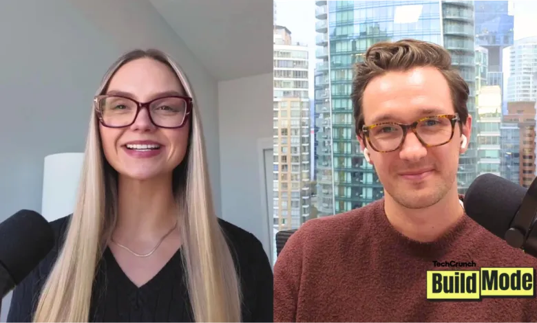 Two people in a split-screen video call, smiling and wearing glasses.