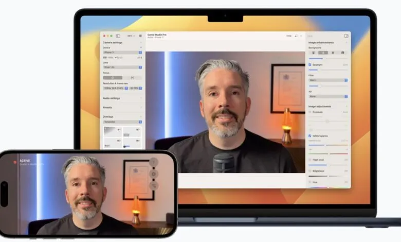 Camo Studio Pro interface displayed on a laptop and iPhone screen.