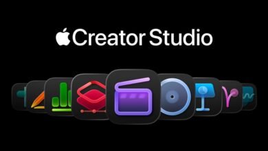 Apple Creator Studio logo with app icons on black background.