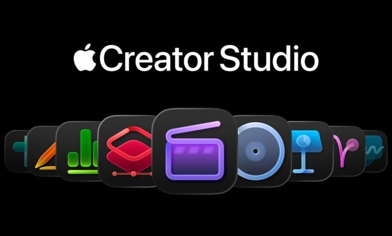 Apple Creator Studio logo with app icons on black background.