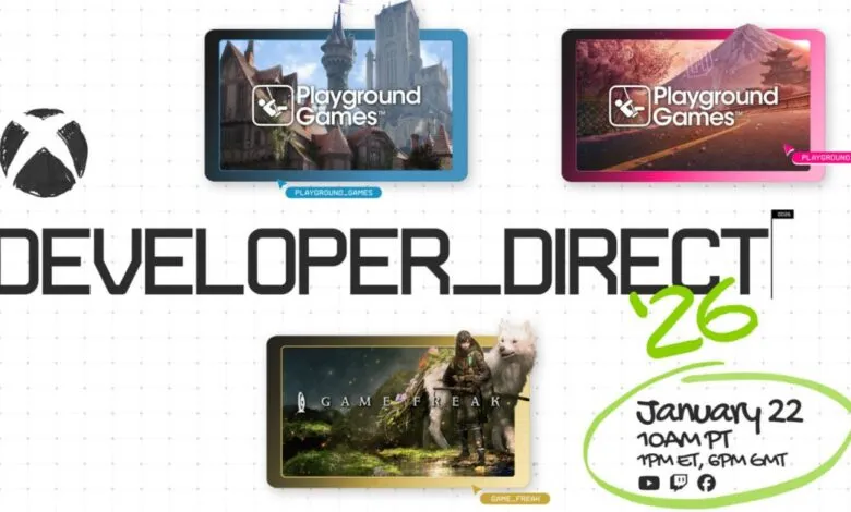 Xbox Developer Direct 2026 announcement with game previews and January 22 date.