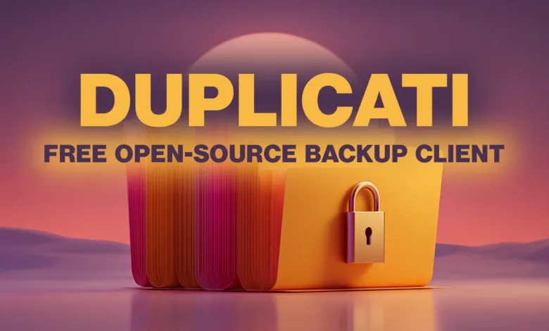 Duplicati backup client logo with folder and padlock.