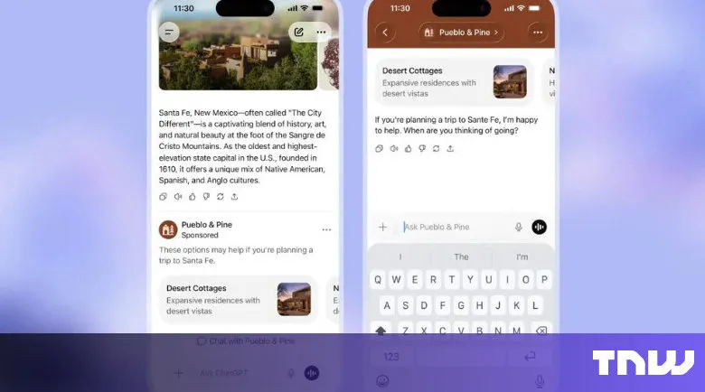 Two phone screens showing a travel app featuring Santa Fe, New Mexico.