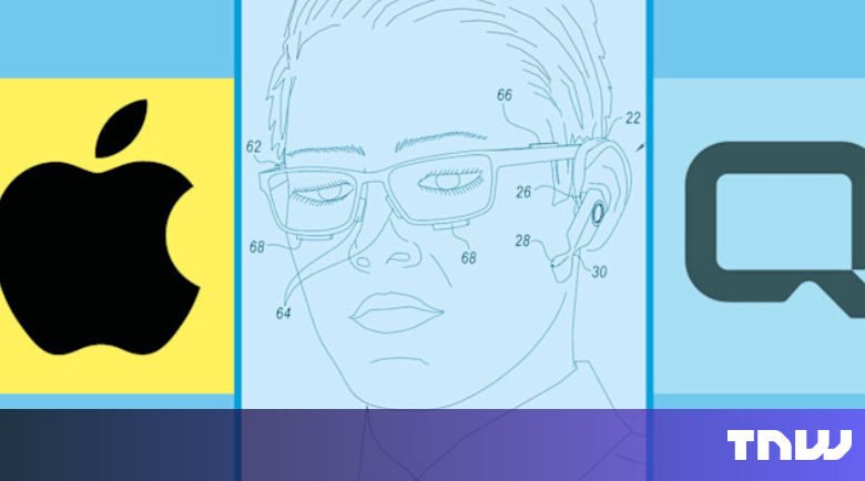 Apple AR glasses patent drawing with Apple and TNW logos.