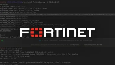 Fortinet vulnerability exploit shown on Kali Linux terminal.
