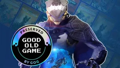 GOG ad featuring a futuristic character against a backdrop of classic game covers.