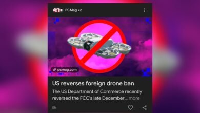 Drone with a red prohibition sign, indicating a ban.