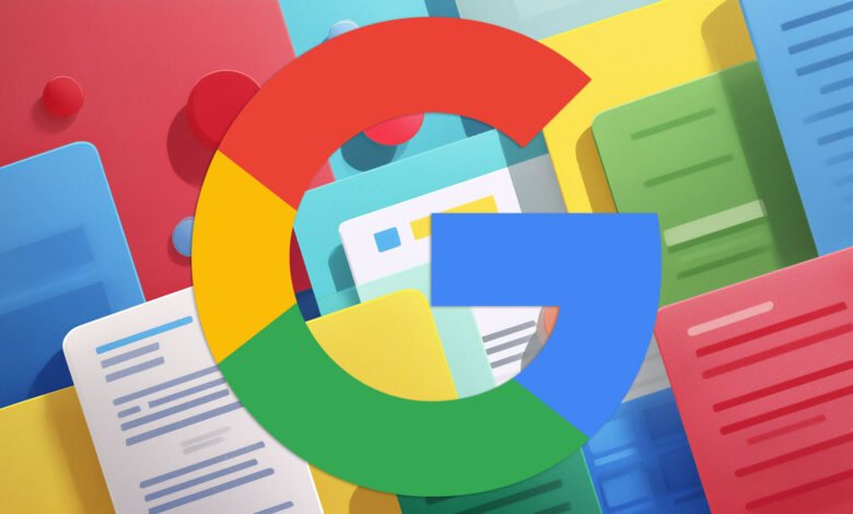 Google logo overlayed on colorful document and folder icons.