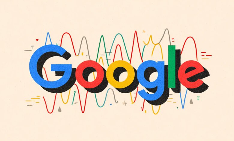 Google logo with colorful data trend lines behind it.