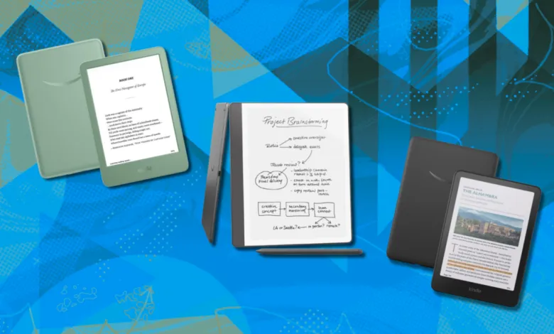 Kindle devices showcasing reading, note-taking, and project brainstorming.