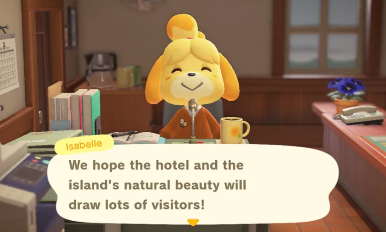 Isabelle from Animal Crossing hopes for hotel visitors.