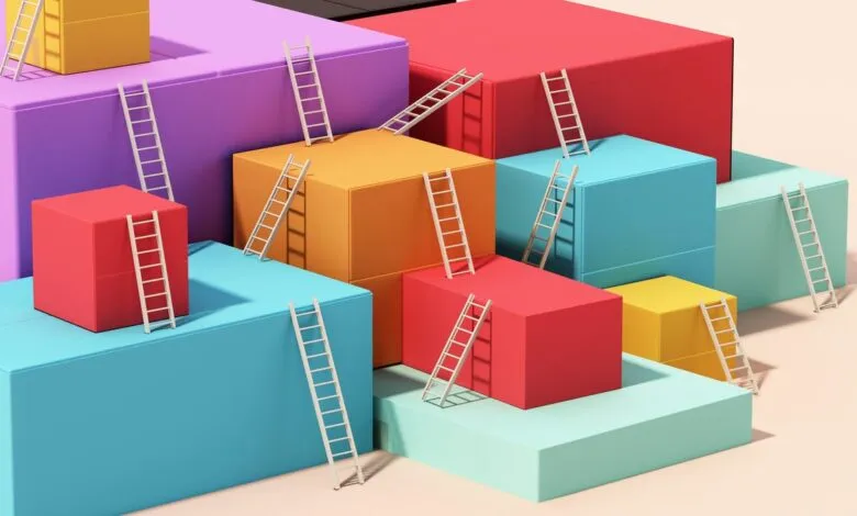 Colorful cubes with ladders suggest growth, opportunity, and reaching new heights.