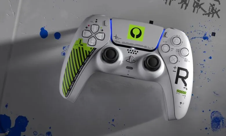 Custom PlayStation 5 DualSense controller with green and black accents.