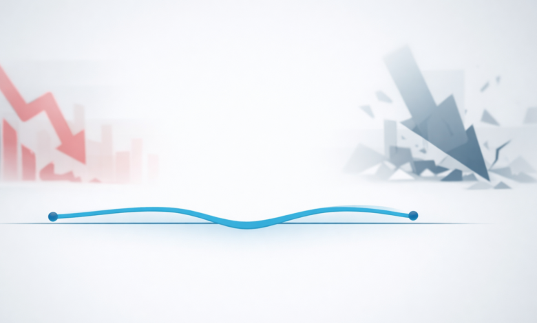 Abstract image showing downward trends and a flat blue line.
