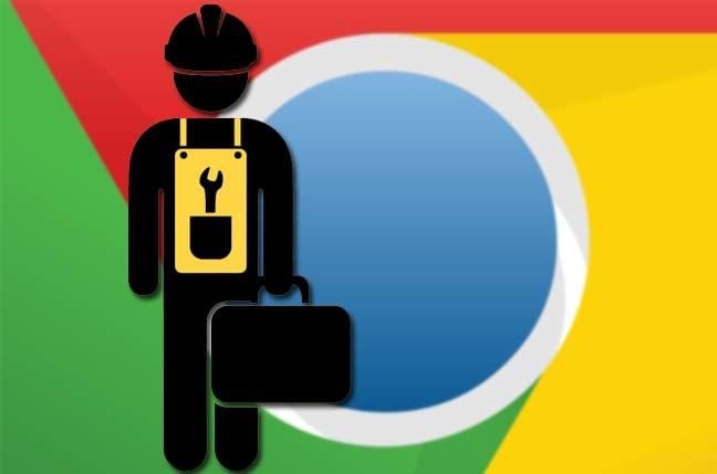 Chrome logo with a repairman icon, indicating a browser update or fix.