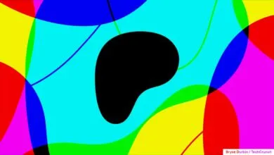 Abstract colorful background with overlapping shapes and lines.