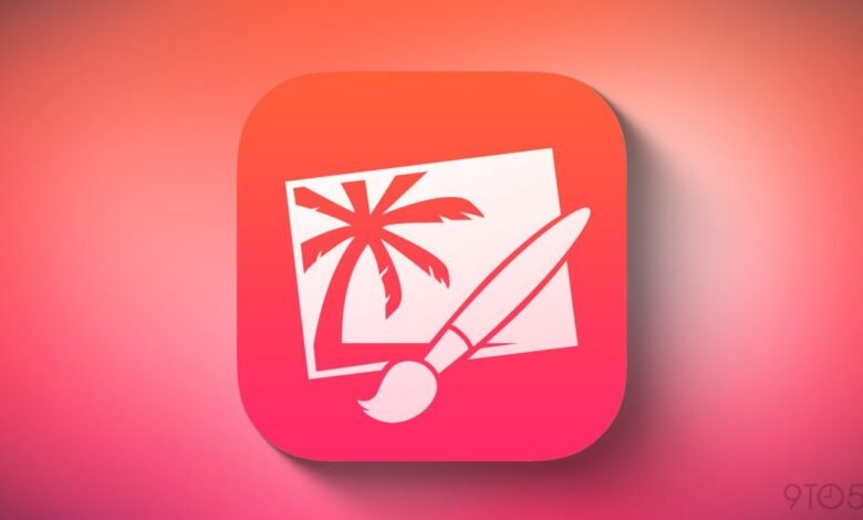 Pixelmator iOS app icon featuring a palm tree and paintbrush.