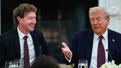 Mark Zuckerberg and Donald Trump at a formal meeting.