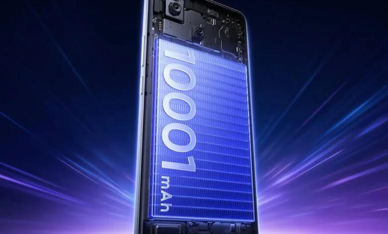 Smartphone internal view showing large 10001 mAh battery.