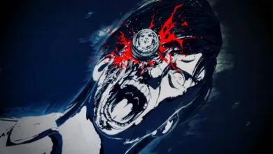 Stylized image of a person with a bullet wound to the head.