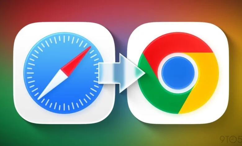 Safari and Chrome icons with an arrow indicating data transfer.