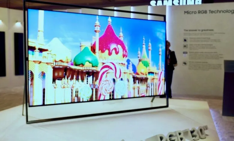 Samsung Micro RGB TV displaying colorful candy castle image.