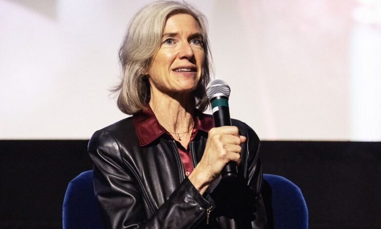 Jennifer Doudna speaks into a microphone at an event.