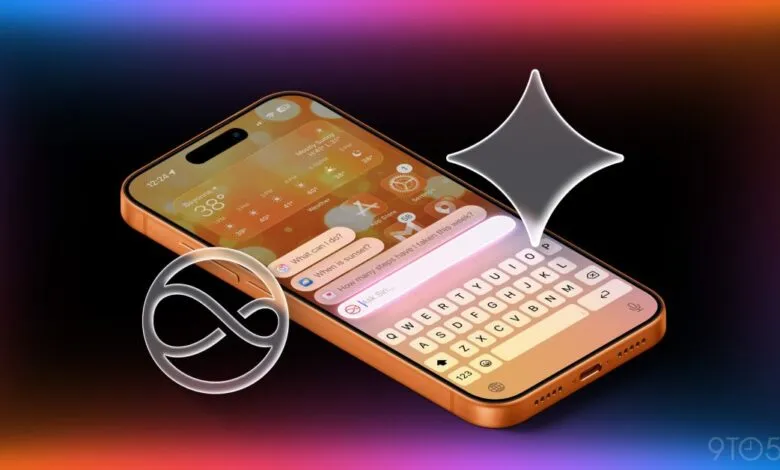 iPhone showing Siri interface with Gemini logo overlay, suggesting AI integration.