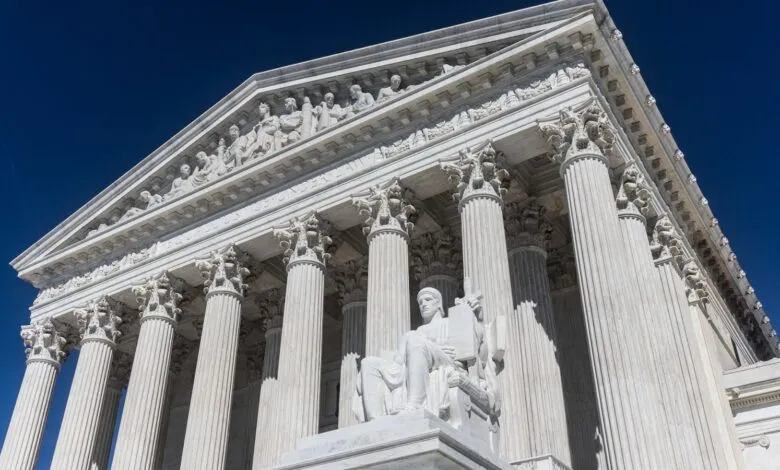 Exterior view of the United States Supreme Court building.